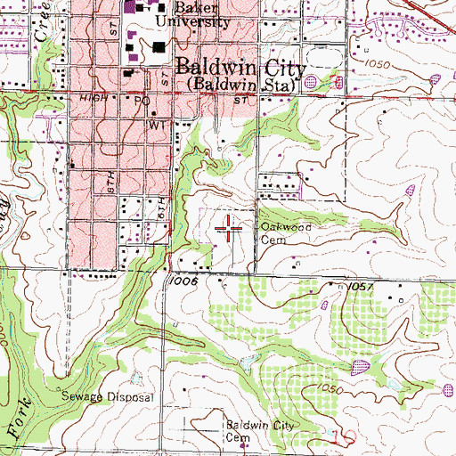 Topographic Map of Oakwood Cemetery, KS
