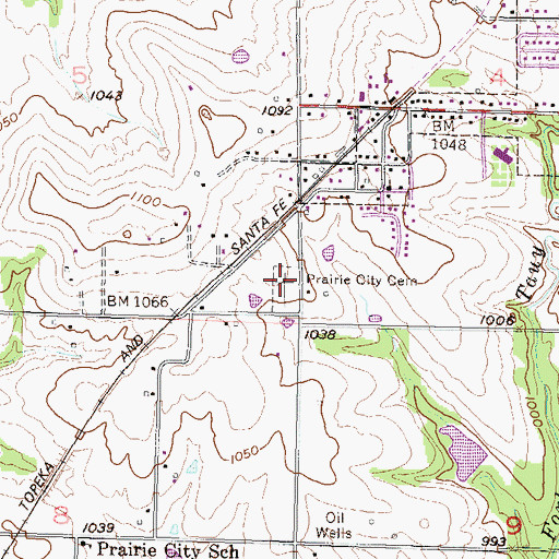 Topographic Map of Prairie City Cemetery, KS