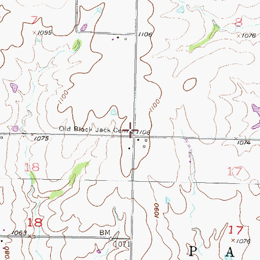 Topographic Map of Old Black Jack Cemetery, KS