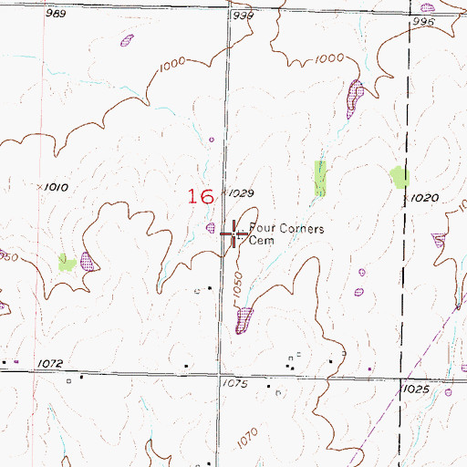 Topographic Map of Four Corners Cemetery, KS