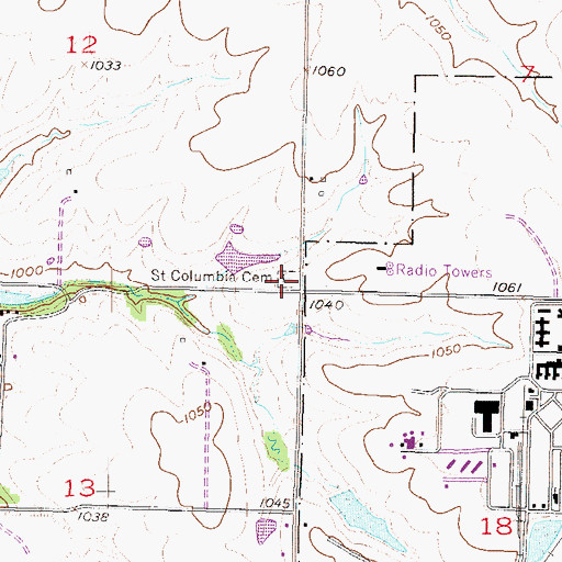 Topographic Map of Saint Columbia Cemetery, KS