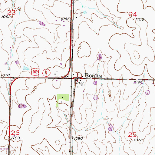 Topographic Map of Bonita, KS