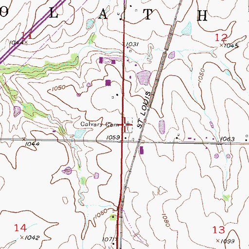 Topographic Map of Mount Calvary Catholic Cemetery, KS