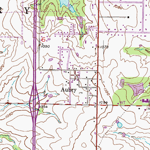 Topographic Map of Aubry, KS