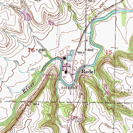 Topographic Map of Redel, KS
