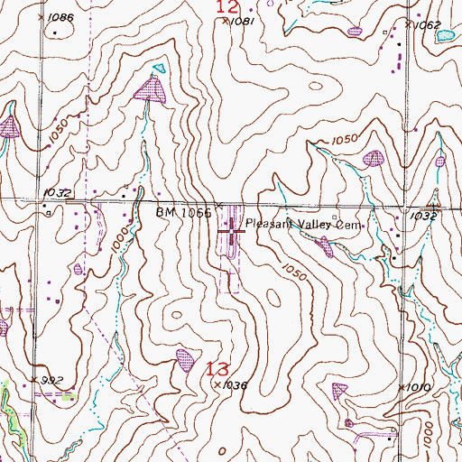 Topographic Map of Pleasant Valley Cemetery, KS