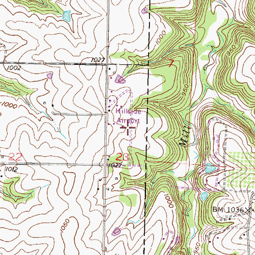 Topographic Map of Hillside Airport, KS