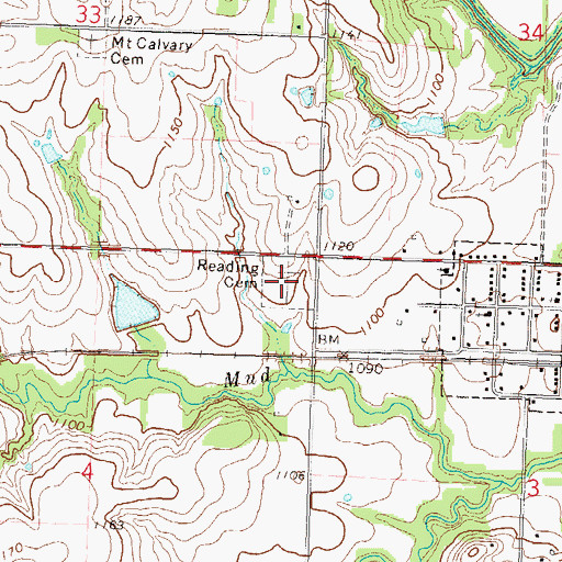 Topographic Map of Reading Cemetery, KS