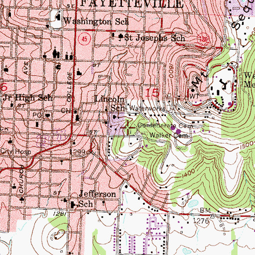 Topographic Map of Confederate Cemetery, AR