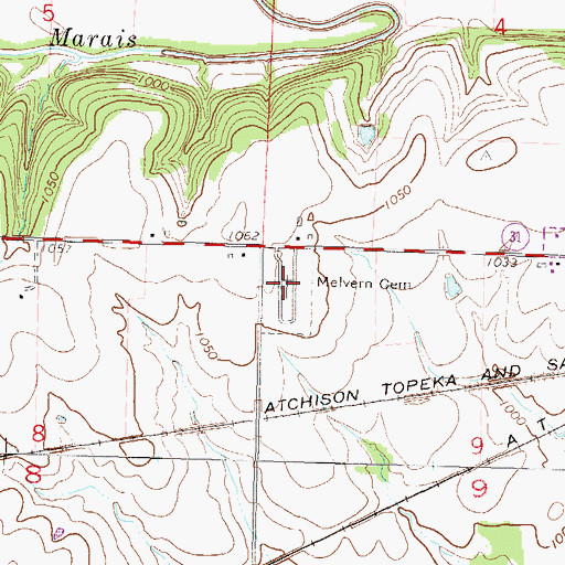 Topographic Map of Malvern Cemetery, KS