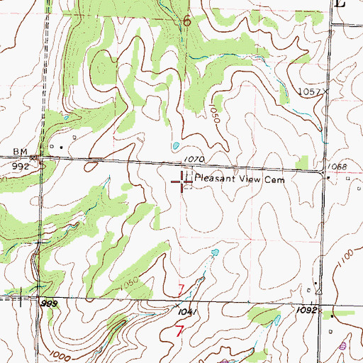 Topographic Map of Pleasant View Cemetery, KS