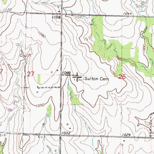 Topographic Map of Sutton Cemetery, KS