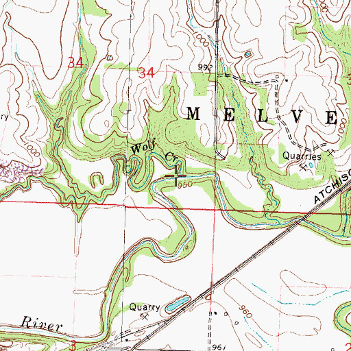 Topographic Map of Wolf Creek, KS