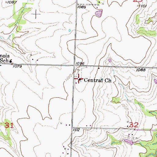 Topographic Map of Central Church, KS