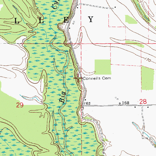 Topographic Map of Connells Cemetery, AR