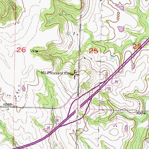 Topographic Map of Mount Pleasant Cemetery, KS