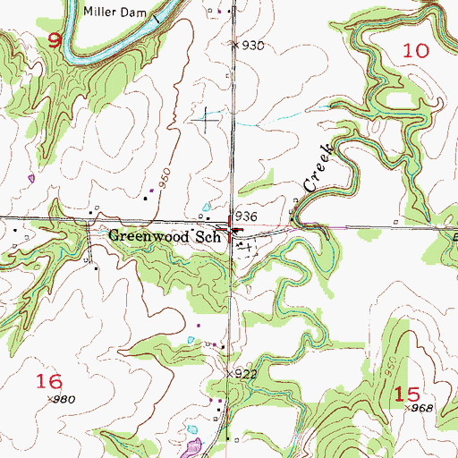 Topographic Map of Greenwood School (historical), KS