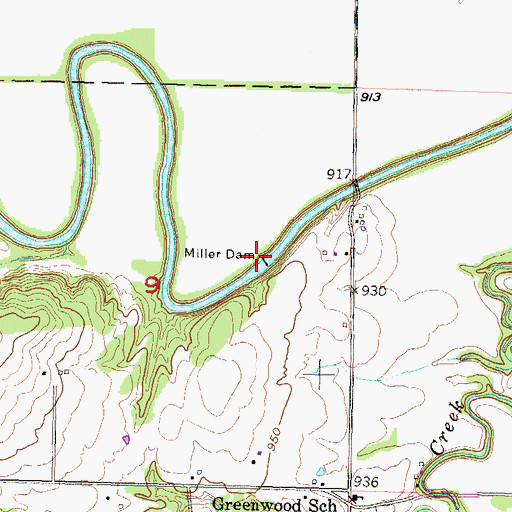 Topographic Map of Miller Dam, KS