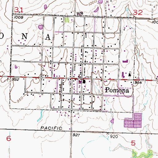 Topographic Map of Pomona, KS