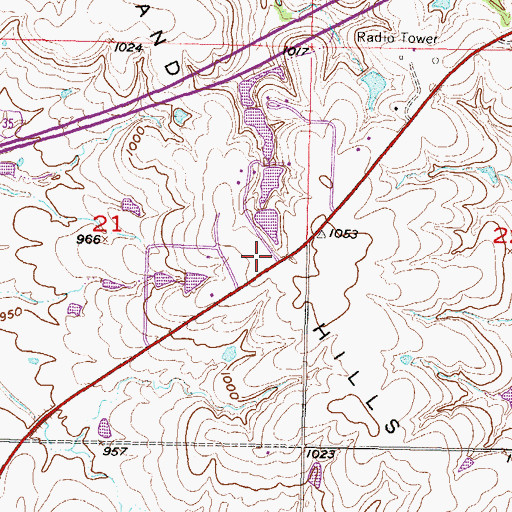 Topographic Map of Sand Hills, KS