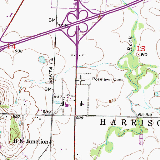 Topographic Map of Roselawn Cemetery, KS