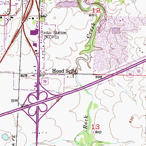 Topographic Map of Hood School (historical), KS