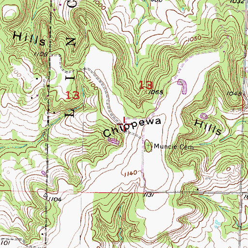 Topographic Map of Chippewa Hills, KS
