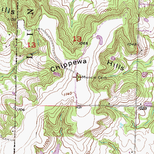 Topographic Map of Muncie Cemetery, KS