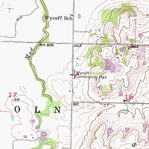 Topographic Map of Wycoff Community Hall, KS