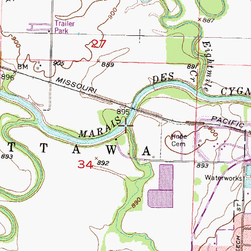 Topographic Map of Nugent Creek, KS