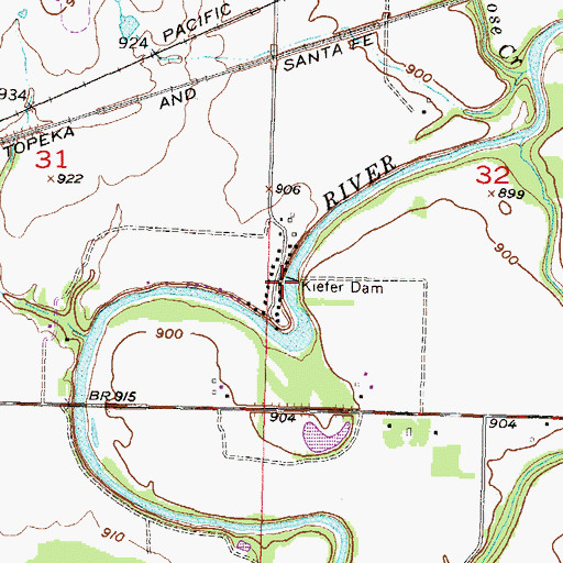 Topographic Map of Kiefer Dam, KS