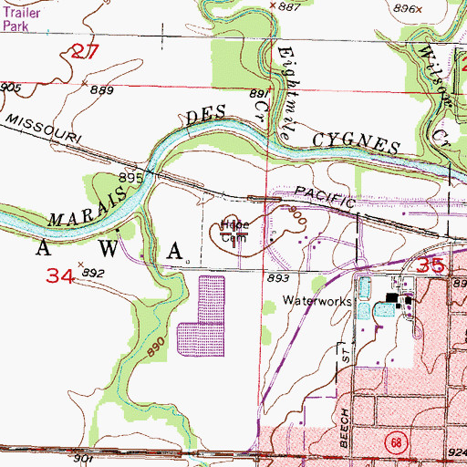 Topographic Map of Hope Cemetery, KS