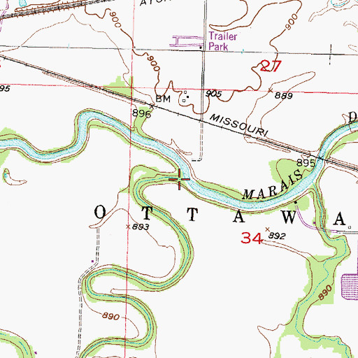 Topographic Map of Island Creek, KS