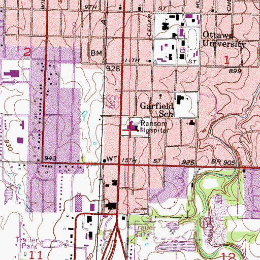 Topographic Map of Ransom Memorial Hospital, KS