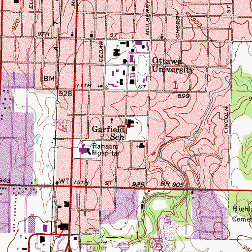 Topographic Map of Garfield Elementary School, KS