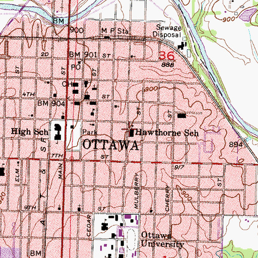 Topographic Map of Hawthorne Elementary School (historical), KS