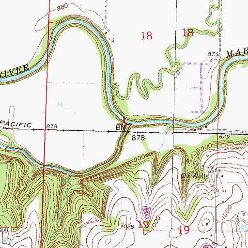 Topographic Map of Middle Creek, KS