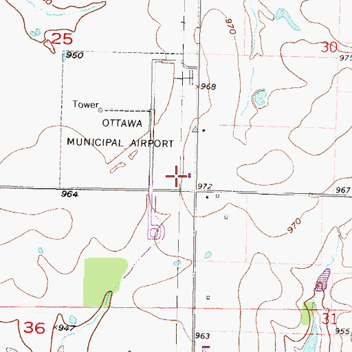 Topographic Map of Ottawa Municipal Airport, KS