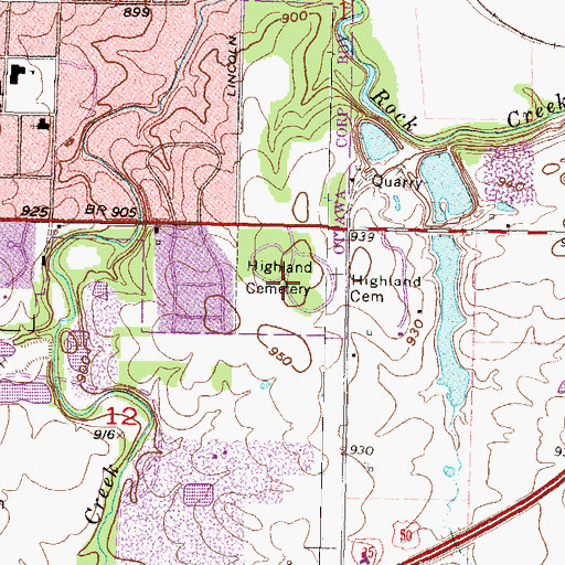 Topographic Map of Highland Cemetery, KS