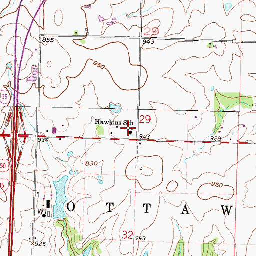 Topographic Map of Hawkins School (historical), KS