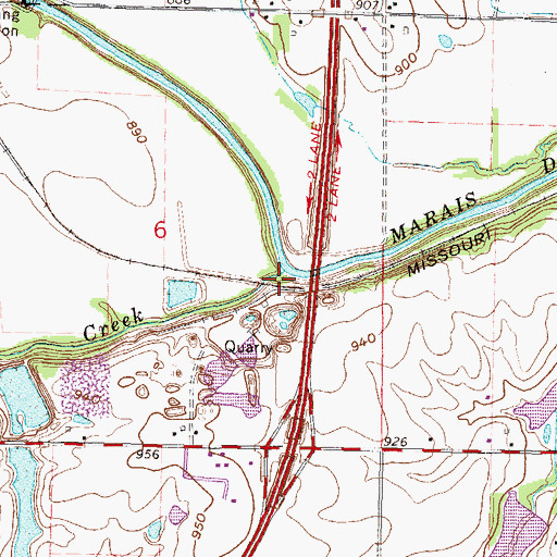 Topographic Map of Rock Creek, KS