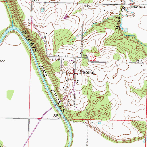 Topographic Map of Peoria, KS