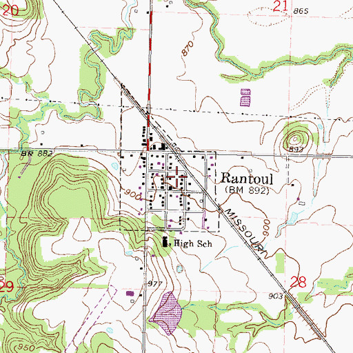 Topographic Map of Rantoul, KS