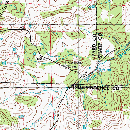 Topographic Map of Conyers Cemetery, AR