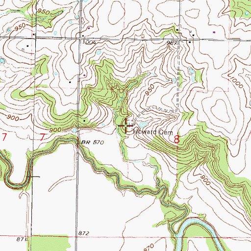 Topographic Map of Howard Cemetery, KS