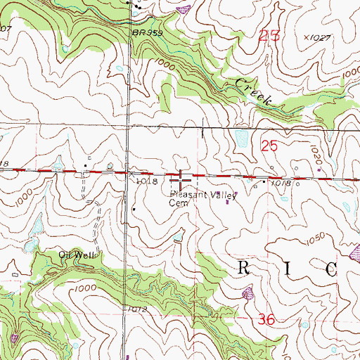 Topographic Map of Pleasant Valley Cemetery, KS