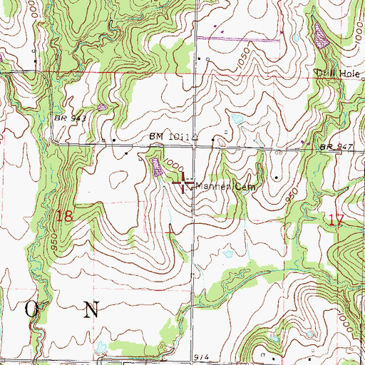 Topographic Map of Mannen Cemetery, KS