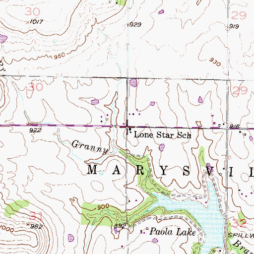 Topographic Map of Lone Star School (historical), KS
