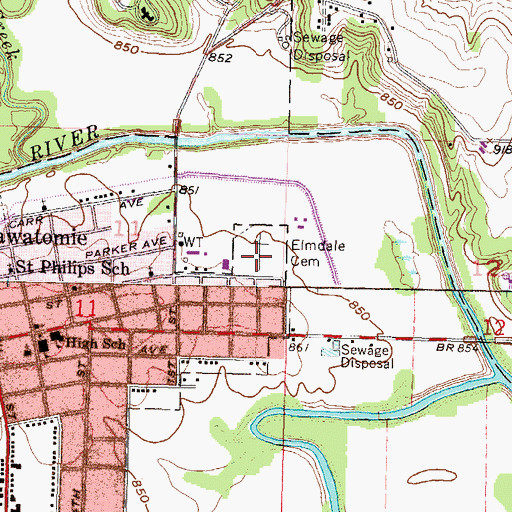Topographic Map of Elmdale Cemetery, KS