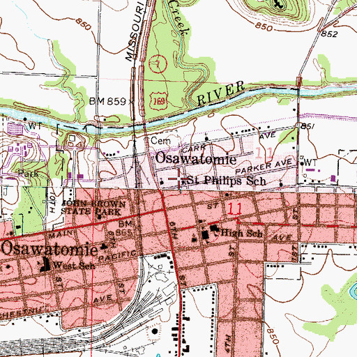Topographic Map of Saint Phillips School, KS